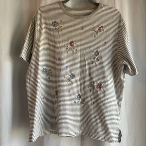 Striped Floral Embroidered T-Shirt